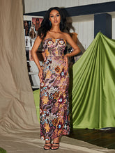 Arbor Strapless Floral Sequin Embroidered Maxi Dress